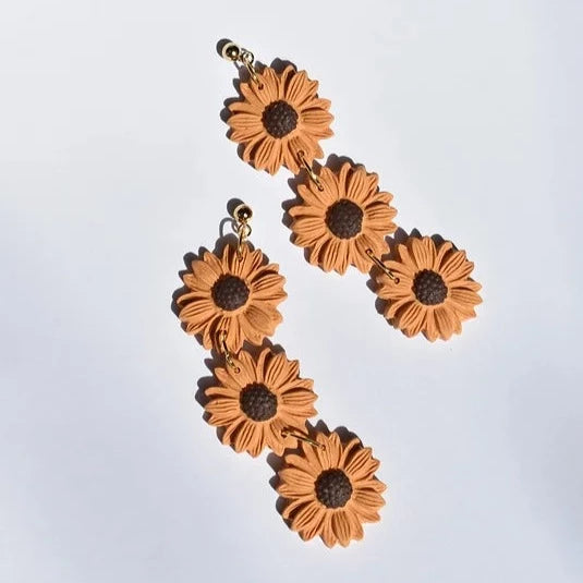 Long Sunflower Dangle Earrings