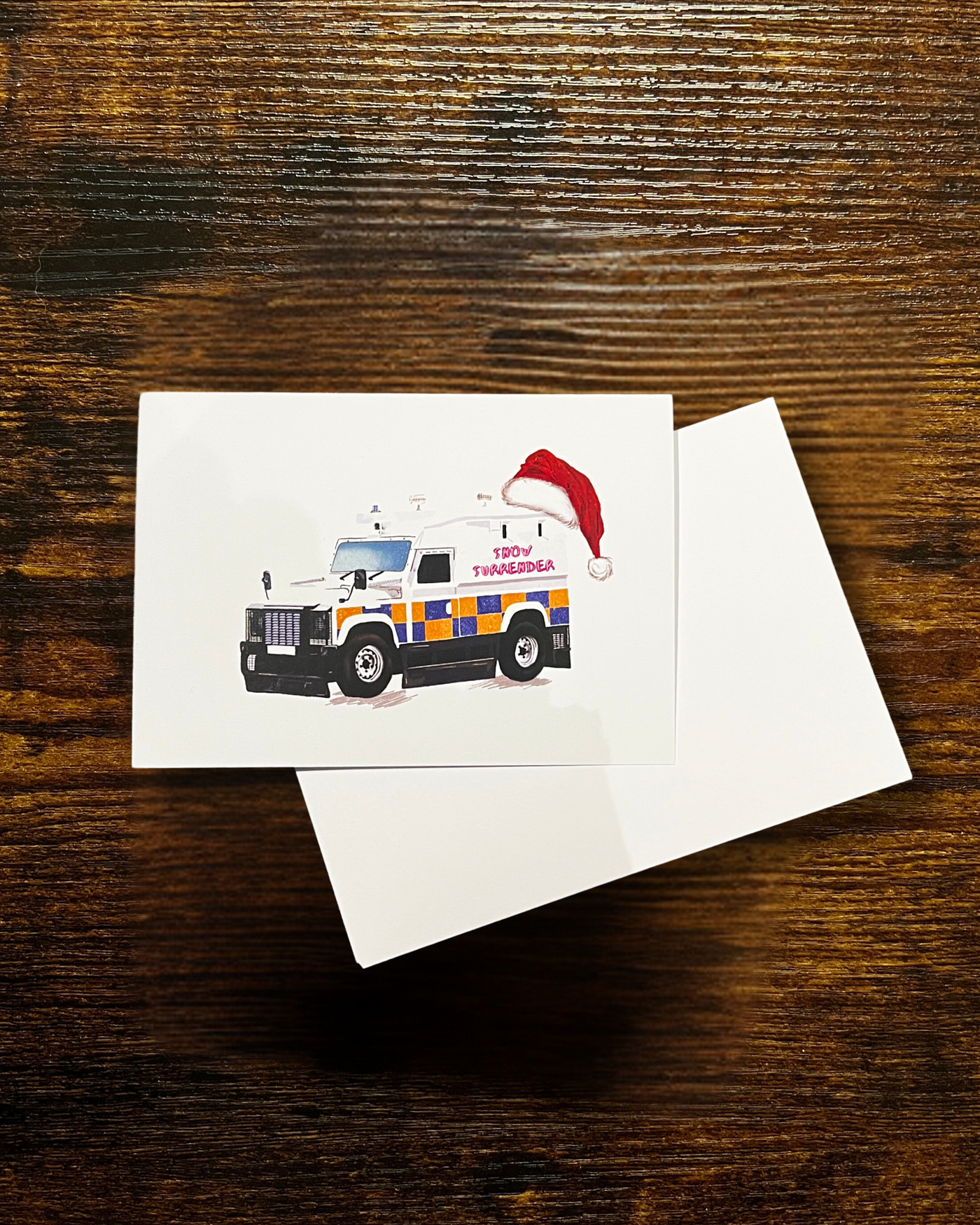 Snow Surrender Peeler Riot Van Christmas Card | Dearbhail Designs