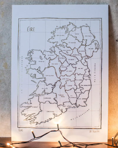 Metallic Gold Ireland Map | Print