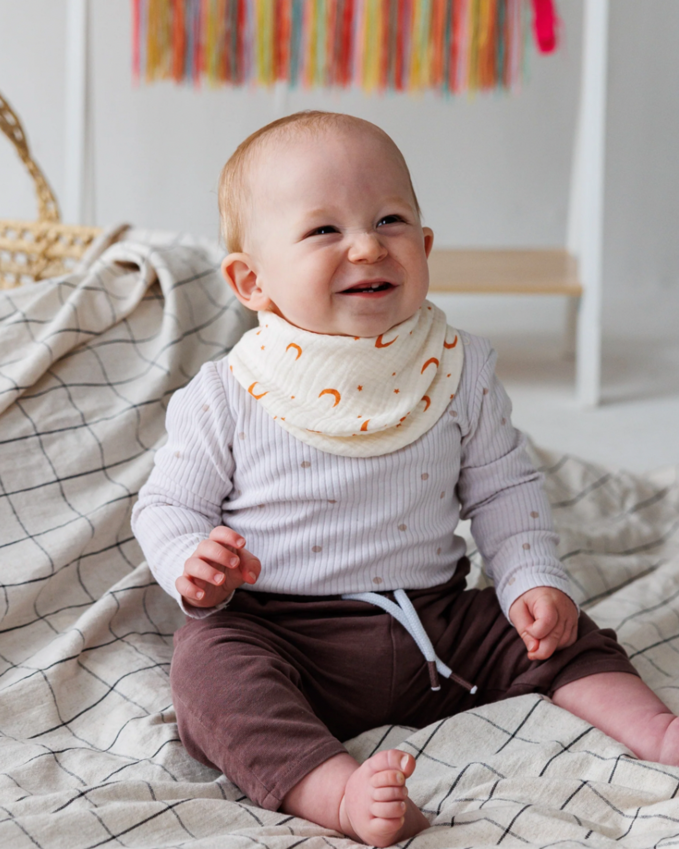 Moon & Stars | Pumpkin/Mushroom Reversible Bib | Milk & Joy