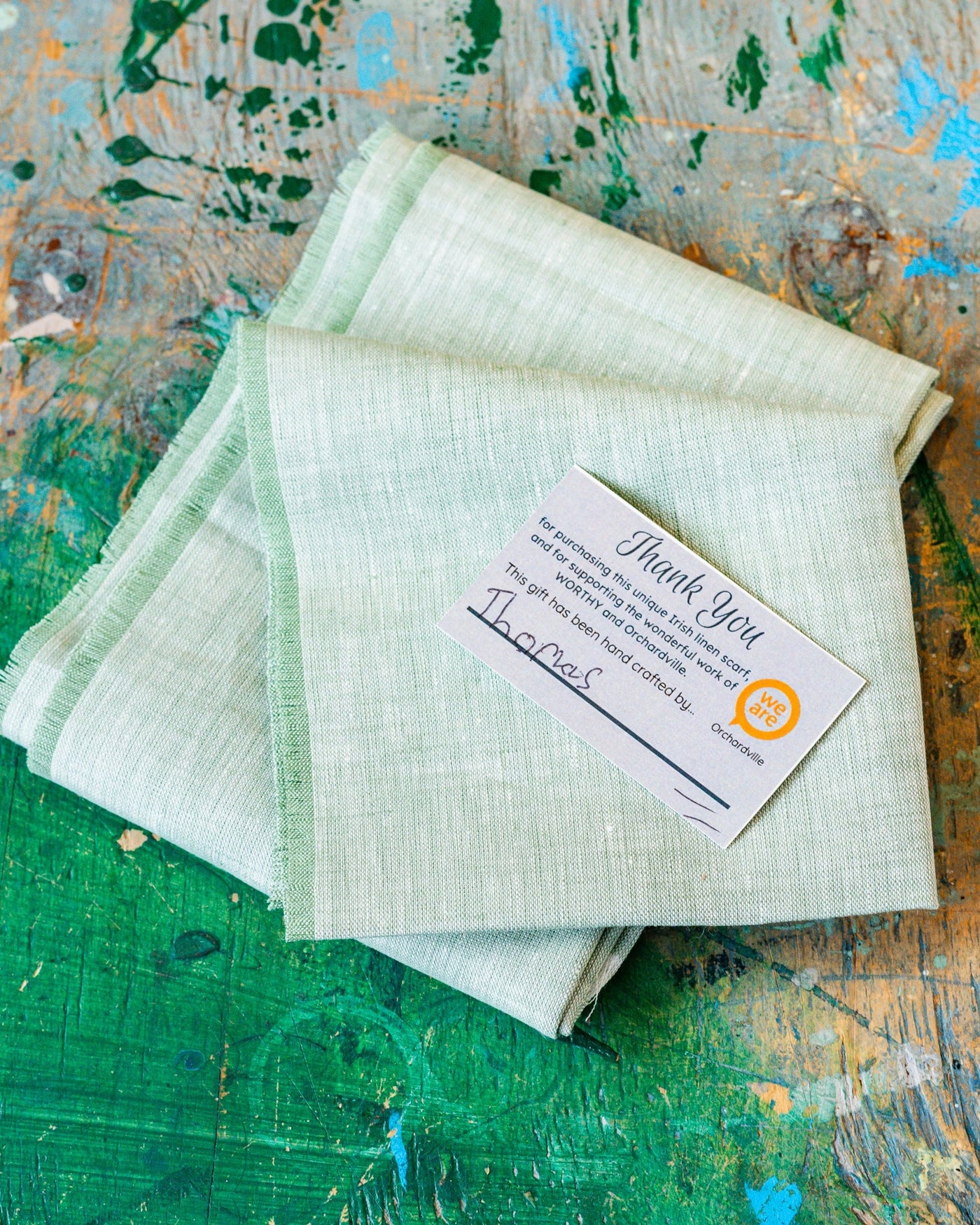 Worthy Green Irish Linen Scarf | Orchardville
