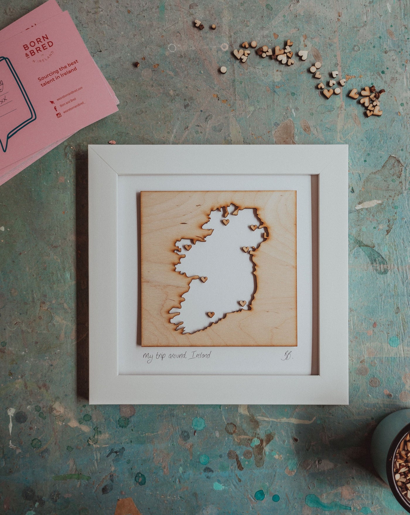 wooden ireland heart map