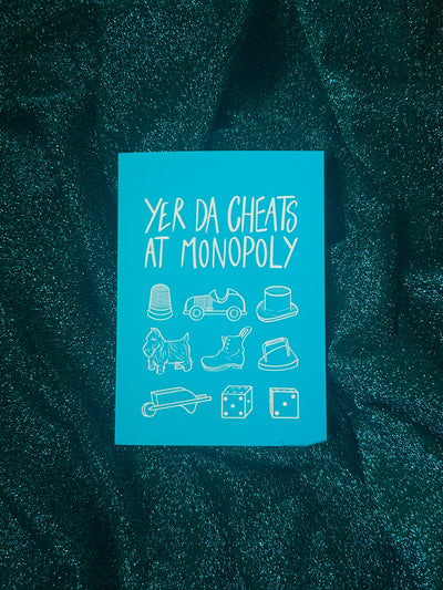 Yer Da Cheats At Monopoly Christmas Card | Leanne McWilliams Illustration