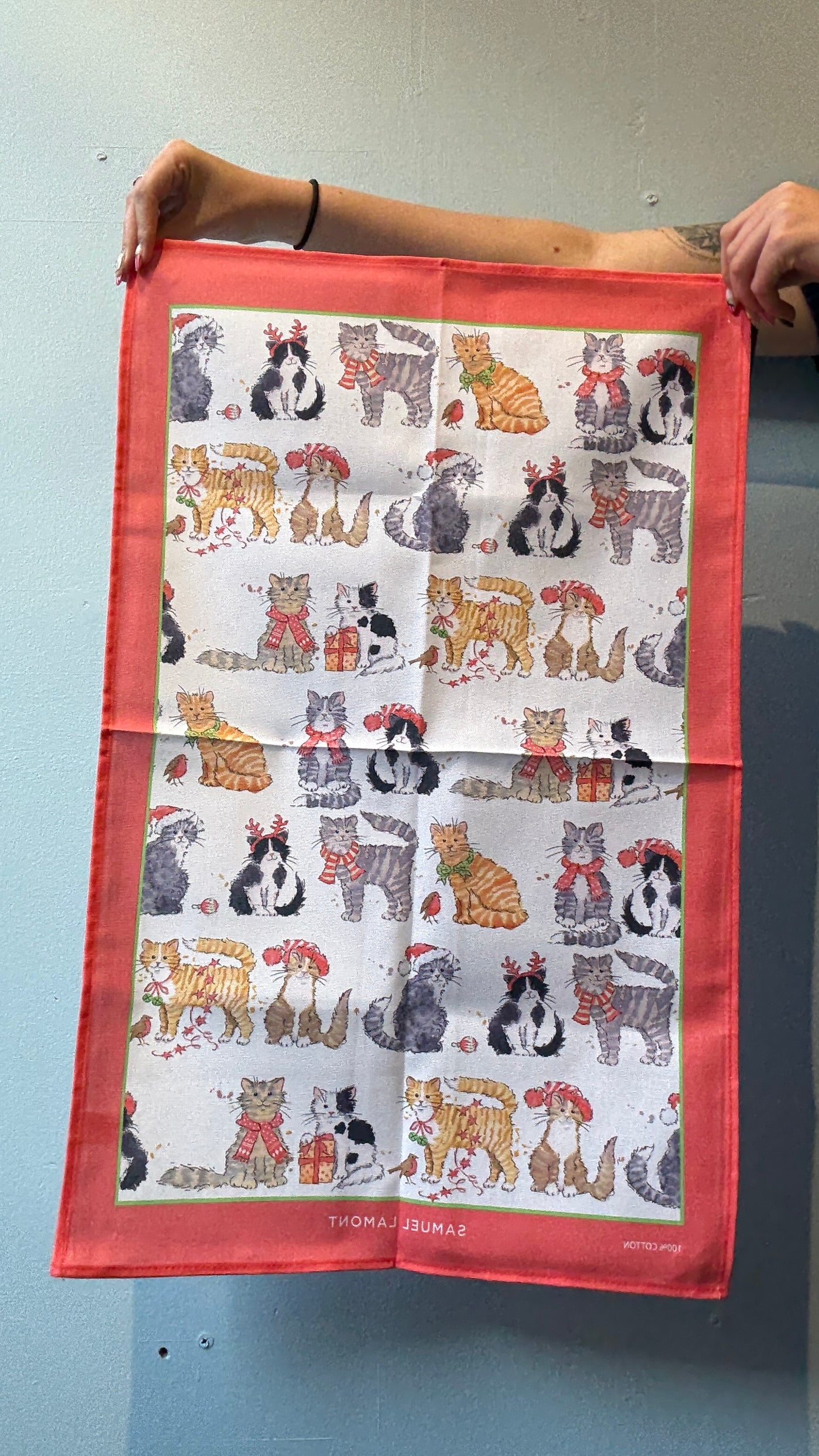 Christmas Cats Cotton Tea Towel | Samuel Lamont
