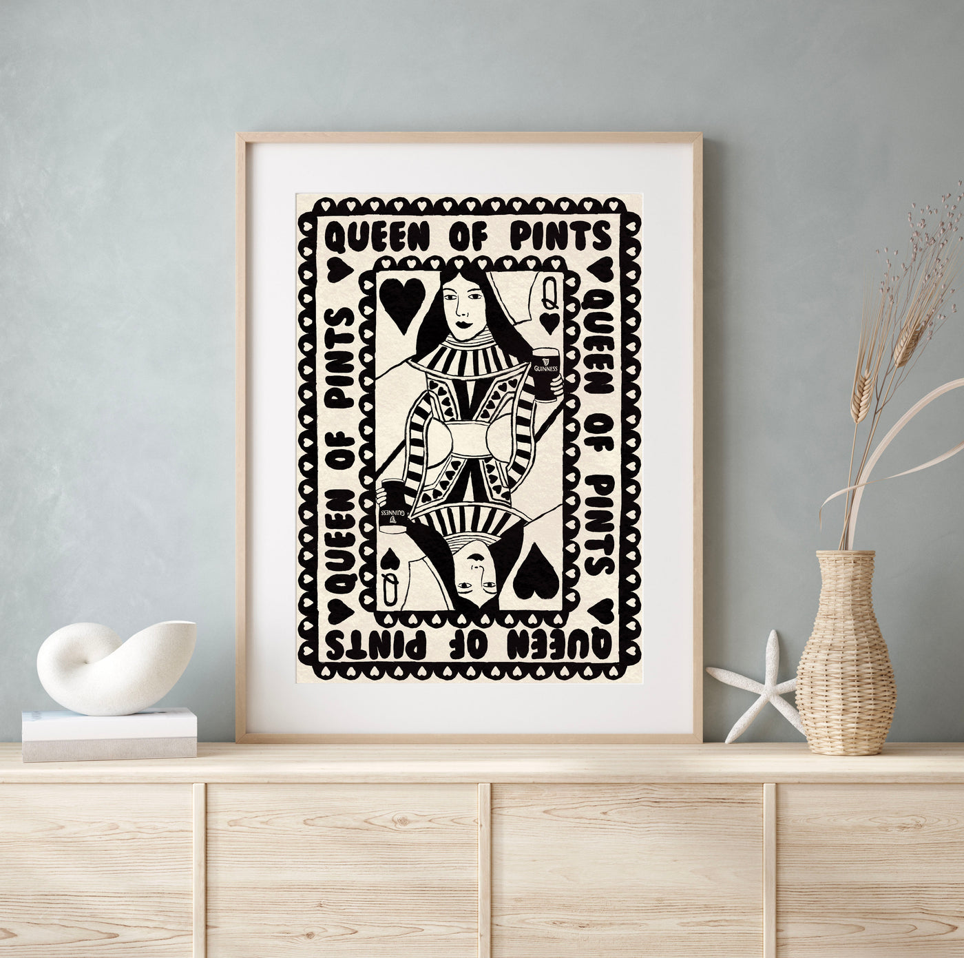 Black & White Queen of Pints Playing Card Print | Mauds Studio