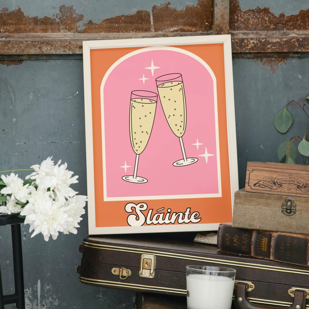 Slainte Champagne Glasses Print | Dochas Design Studio