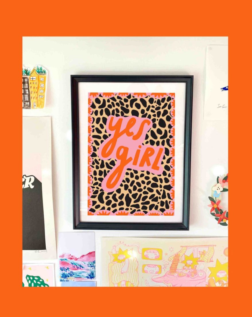 Yes Girl Leopard Pattern Positive Quote Art Print