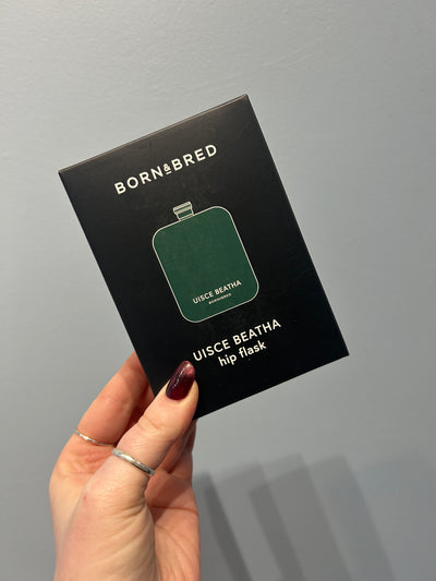 uisce beatha green hip flask box