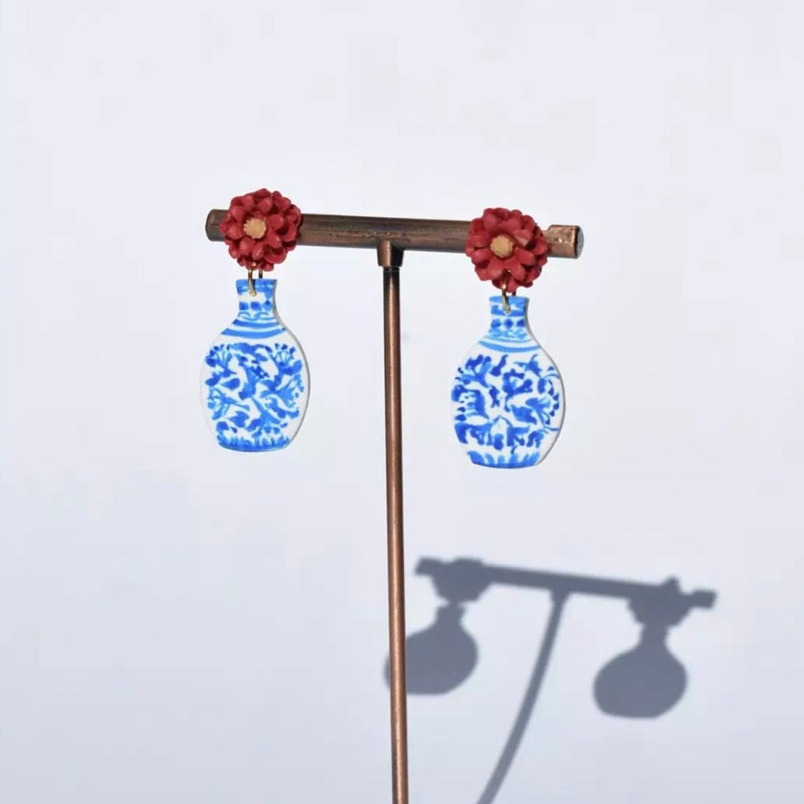 Vase Willow Pattern Dangle Earrings